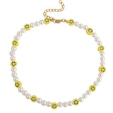 Smiley Face Choker Beads Necklace Irregular Pearl Summer Y2K Collar