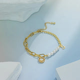 Smiley Face Pearl Couple Bracelet Charm Bangles for Women