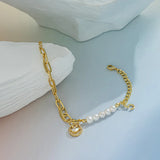 Smiley Face Pearl Couple Bracelet Charm Bangles for Women