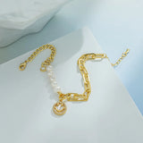 Smiley Face Pearl Couple Bracelet Charm Bangles for Women