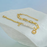 Smiley Face Pearl Couple Bracelet Charm Bangles for Women