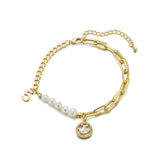 Smiley Face Pearl Couple Bracelet Charm Bangles for Women