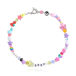 Y2K Glass Eyeball Heart Star Choker Necklace Acrylic Pearl Women Party Jewelry