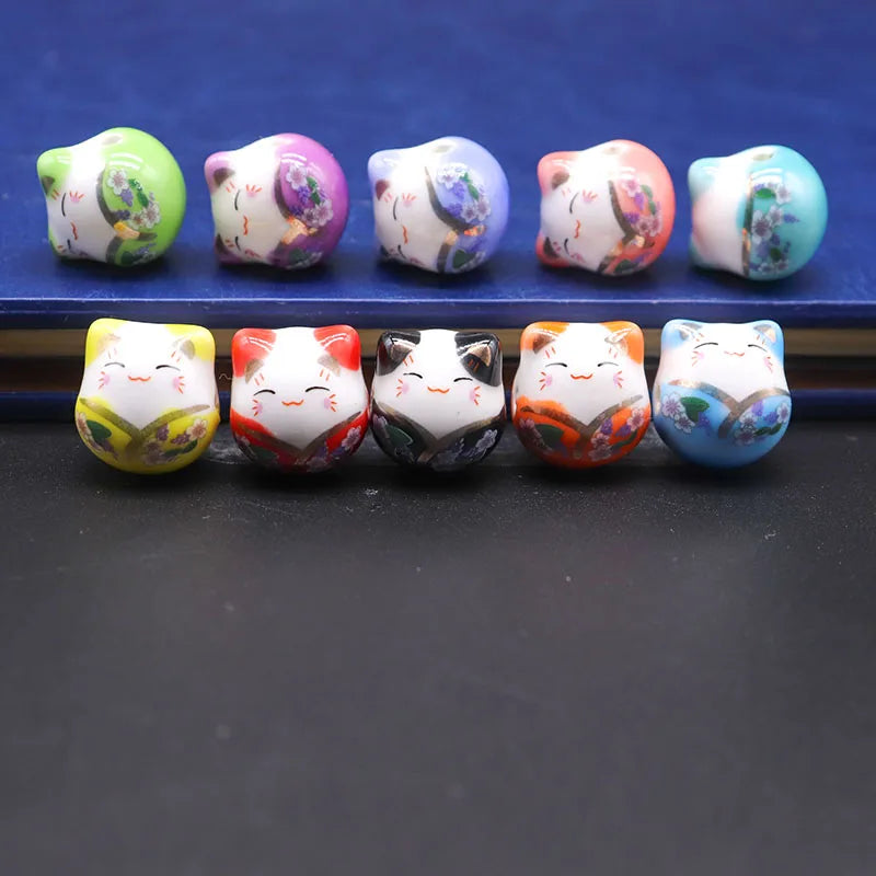 Smiling Cat Ceramic Beads for Jewelry Making 14mm