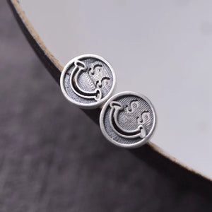 Vintage Smiling Stud Earrings 925 Jewelry for Women Girls