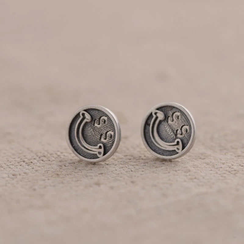 Vintage Smiling Stud Earrings 925 Jewelry for Women Girls