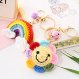 Sunflower Knit Keychains, Rainbow Design, Handmade Flower Keyring Pendant