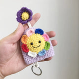 Sunflower Knit Keychains, Rainbow Design, Handmade Flower Keyring Pendant