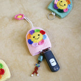 Sunflower Knit Keychains, Rainbow Design, Handmade Flower Keyring Pendant