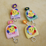 Sunflower Knit Keychains, Rainbow Design, Handmade Flower Keyring Pendant