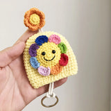 Sunflower Knit Keychains, Rainbow Design, Handmade Flower Keyring Pendant