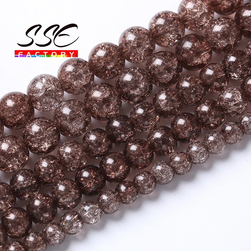 Smoky Glass Round Beads Snow Quartz Crystal Beads 6-12mm