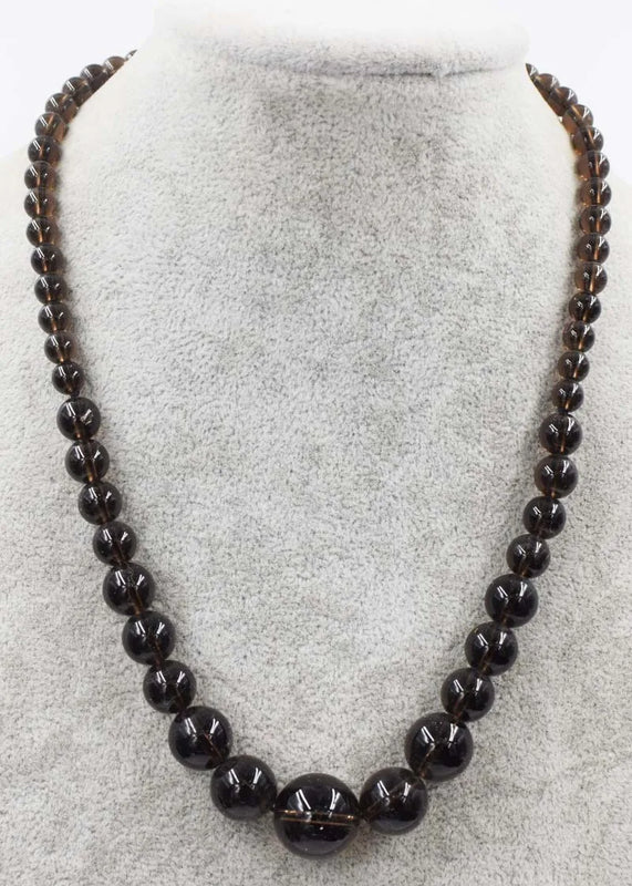 Smoky Quartz 6-14mm Round Necklace 18in Beads Natural Woman