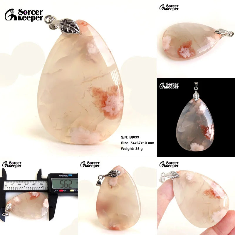 Cherry Blossoms Agate Pendant Necklace Bracelet Earrings Set