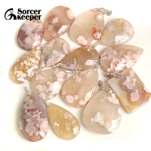 Cherry Blossoms Agate Pendant Necklace Bracelet Earrings Set