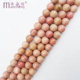 8MM Natural Rhodonite Stone Pink Wood Texture Beads