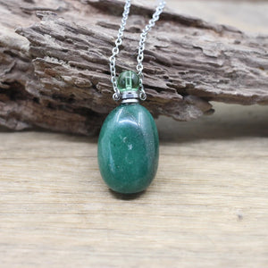 Smooth Stone Gems Perfume Bottle Pendant Necklace