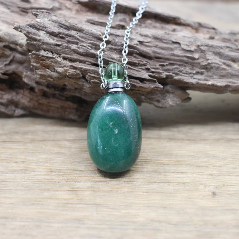 Smooth Stone Gems Perfume Bottle Pendant Necklace