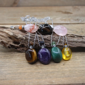 Smooth Stone Gems Perfume Bottle Pendant Necklace