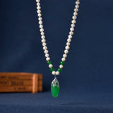 Dark Green Pearl Necklace with Pendant