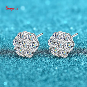 3mm Full Moissanite Studs Earrings for Women 7 Stones Flower Wedding Jewelry