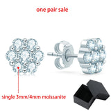 3mm Full Moissanite Studs Earrings for Women 7 Stones Flower Wedding Jewelry