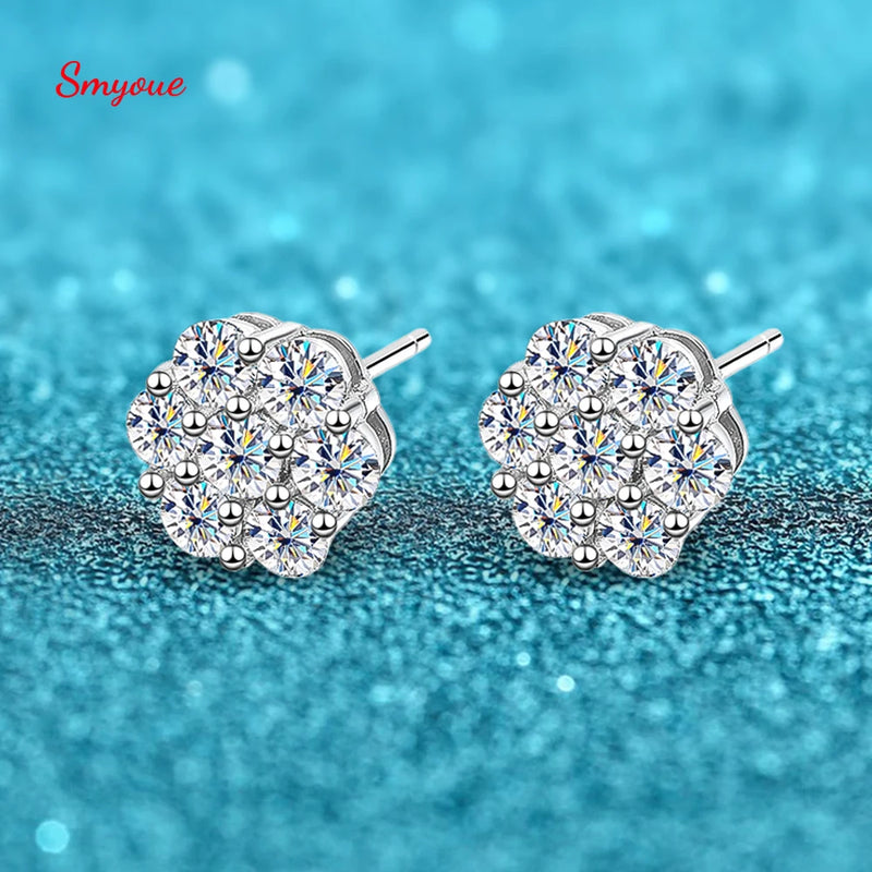 3mm Full Moissanite Studs Earrings for Women 7 Stones Flower Wedding Jewelry