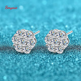 3mm Full Moissanite Studs Earrings for Women 7 Stones Flower Wedding Jewelry