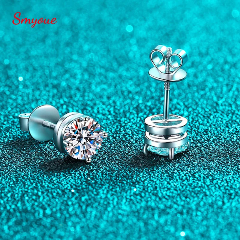 0.3-2CT Screw Moissanite Stud Earrings 100% S925 Sterling Silver Jewelry