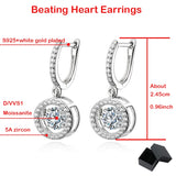 S925 Silver 0.5/1CT Moissanite Heart Drop Earrings for Women