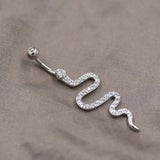 Snake Belly Button Rings 925 Silver Dangle Navel Ring CZ Piercing