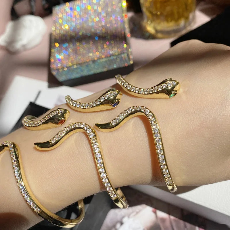 Vintage Snake Zircon Bracelet Yellow Cuff