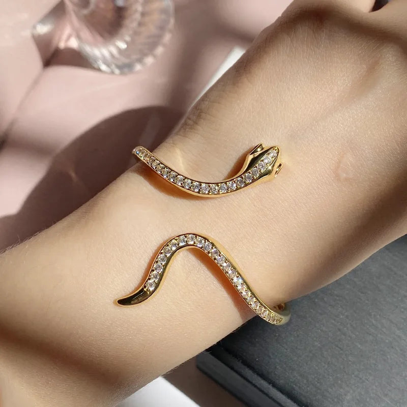 Vintage Snake Zircon Bracelet Yellow Cuff