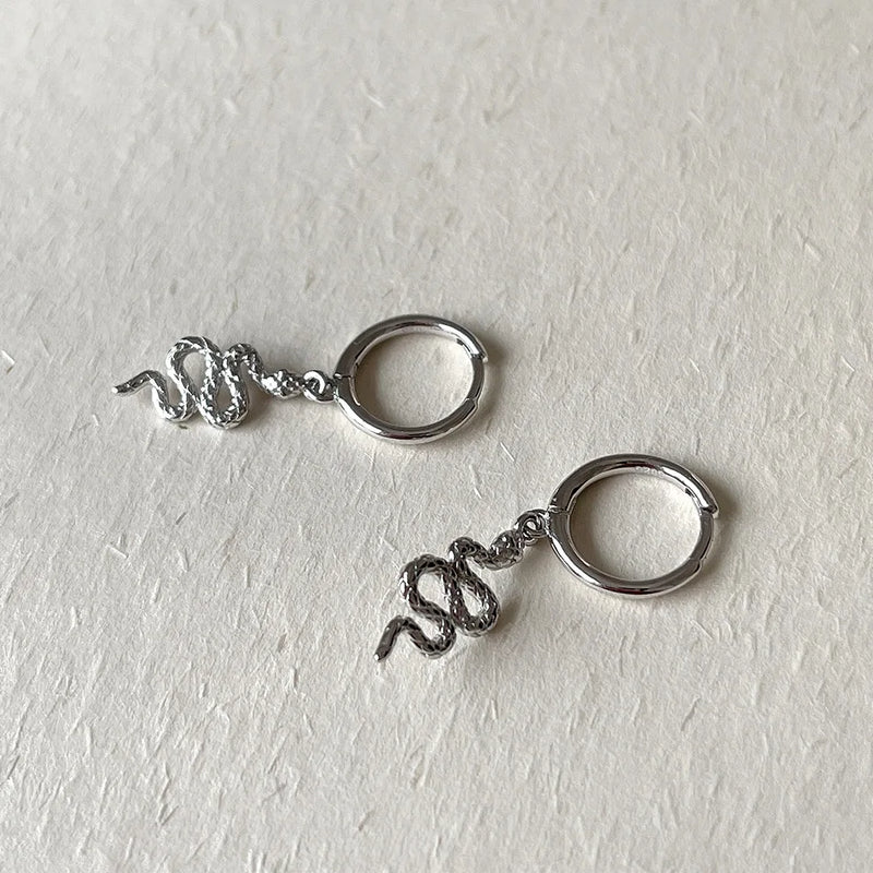 Snake Dangle Hoop Earrings 925 Silver Punk Animal Ear Jewelry