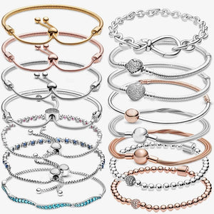 925 Silver Heart Bracelet for Beads Charms DIY Jewelry - Women's Gift