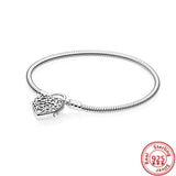 925 Silver Heart Bracelet for Beads Charms DIY Jewelry - Women's Gift