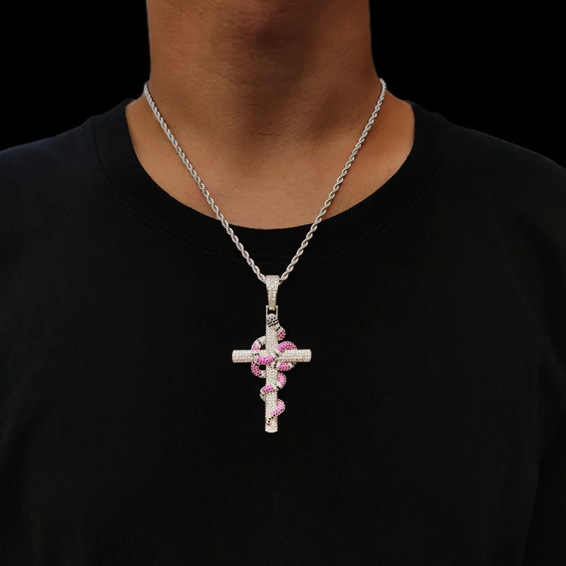 Snake Necklace Silver Animal Pendant Cross Necklace