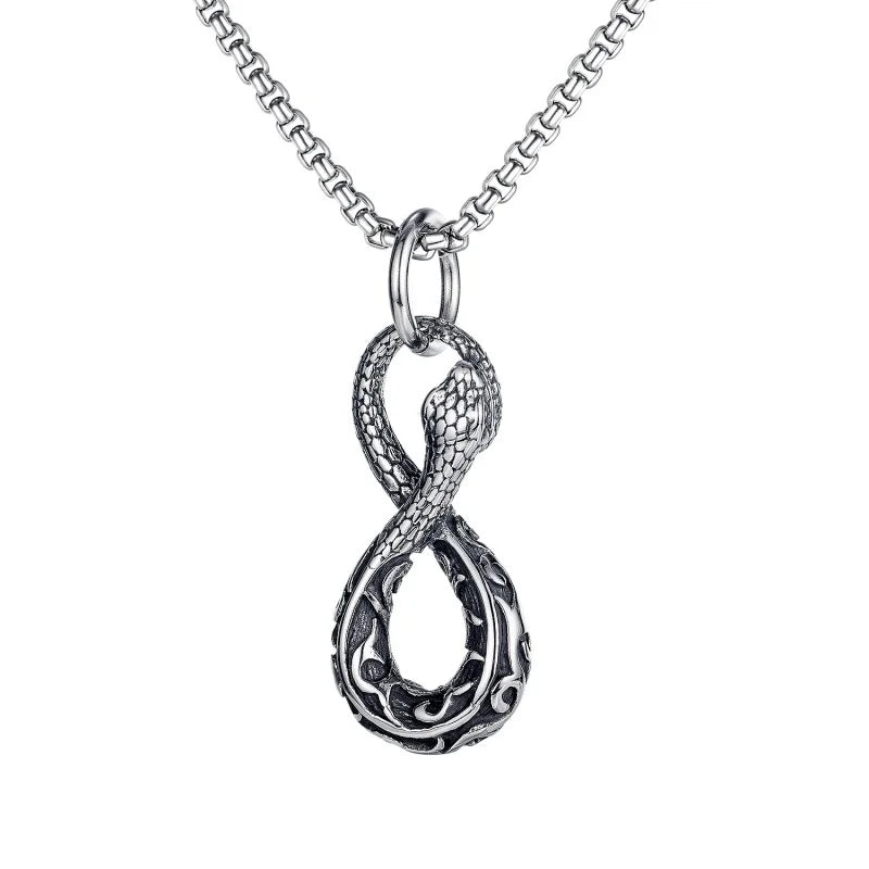 Snake Number 8 Shape Pendant Necklace Men's Retro Metal Animal Accessories