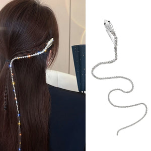 Snake Rhinestone Long Hair Chain Women Hairpin with Tassel