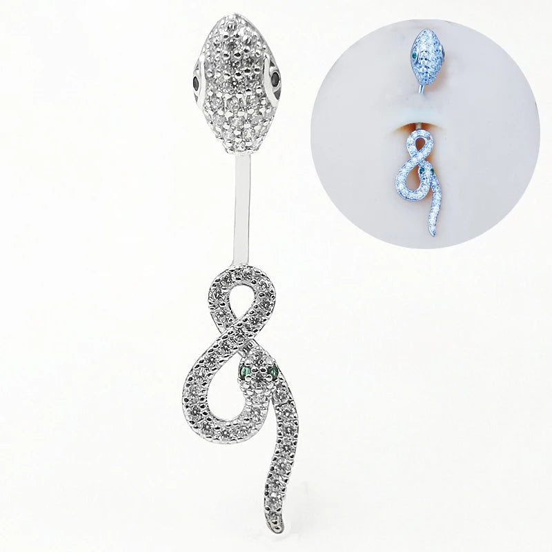 Snake Belly Ring 925 Silver CZ Navel Piercing