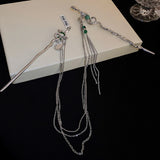 Snake Hair Sticks Punk Double Hairpin Silver Tassel Bun Chopsticks