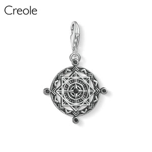 925 Silver Vintage Compass Dream Catcher Flamingo Charm Pendant