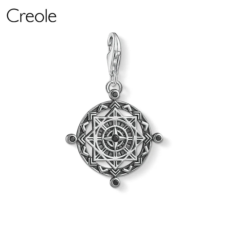 925 Silver Vintage Compass Dream Catcher Flamingo Charm Pendant