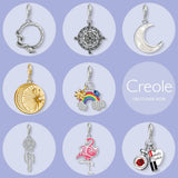 925 Silver Vintage Compass Dream Catcher Flamingo Charm Pendant