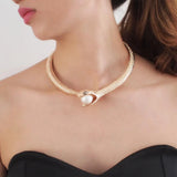 Snake with pearl Curved Bar Neck Choker Necklace for Party