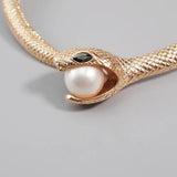 Snake with pearl Curved Bar Neck Choker Necklace for Party
