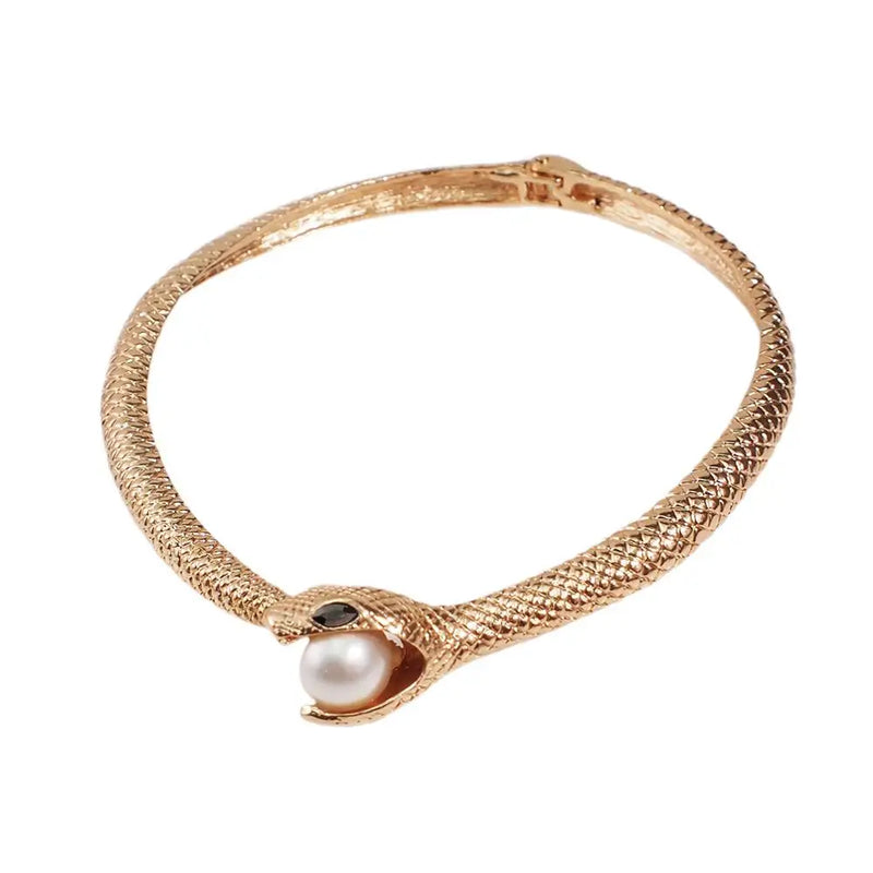 Snake with pearl Curved Bar Neck Choker Necklace for Party
