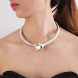Snake with pearl Curved Bar Neck Choker Necklace for Party