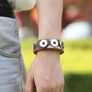 Brown Retro Charm Bracelets for Snap Buttons Findings Top Leather