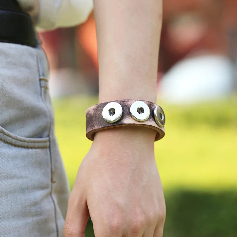 Brown Retro Charm Bracelets for Snap Buttons Findings Top Leather